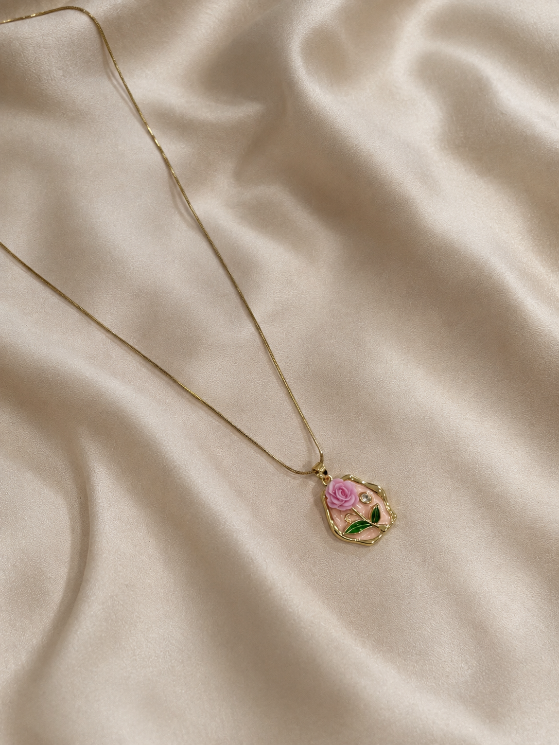 Roselle Enamel Rose Pendant Necklace