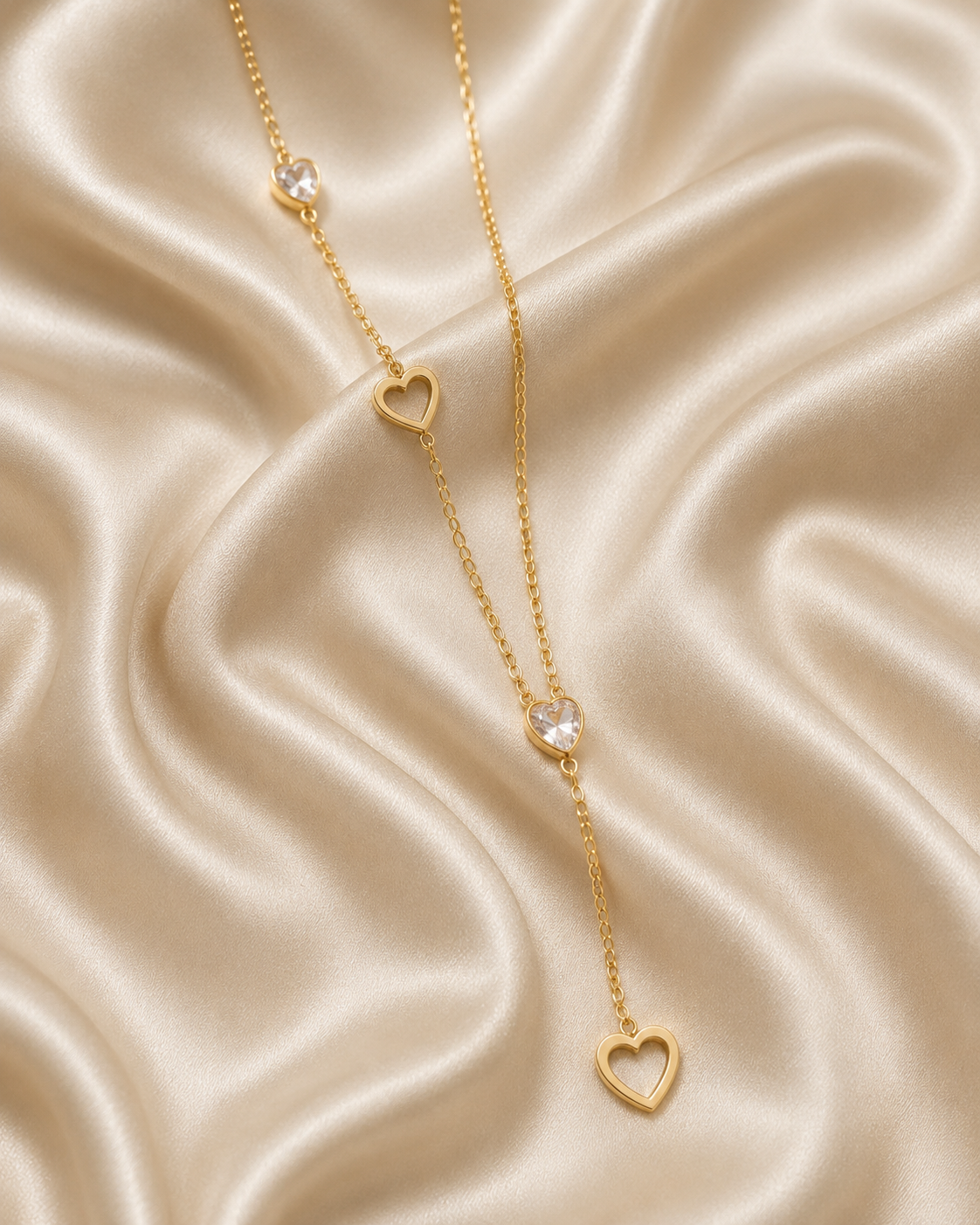 Golden Heart Drop Lariat Necklace