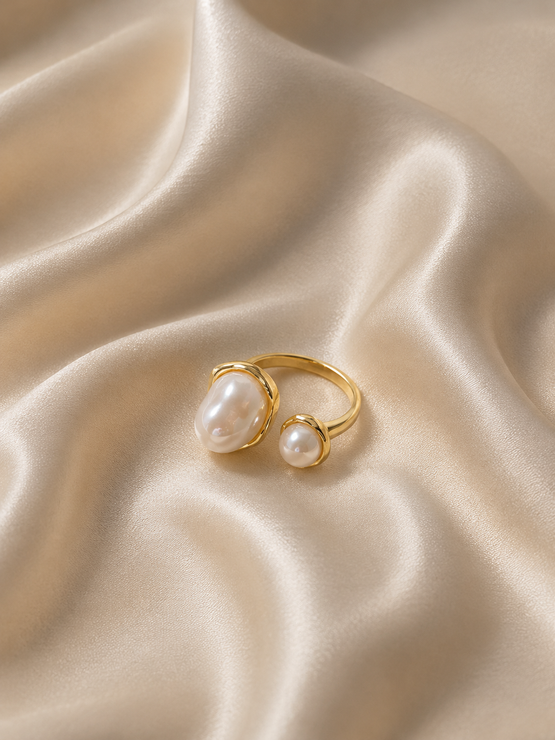 Dual Pearl Open Bezel Ring