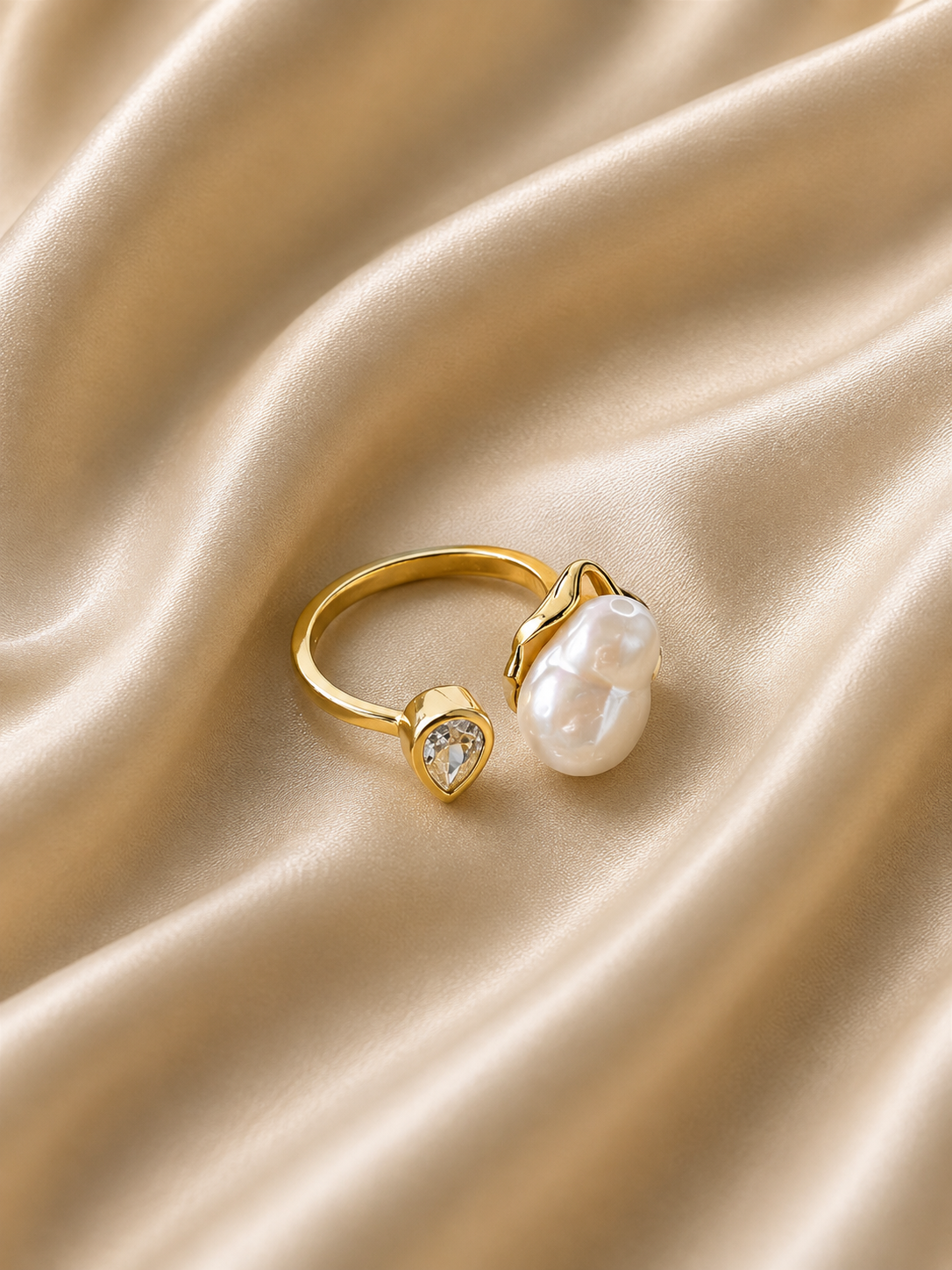 Open Pearl & Crystal Bezel Ring