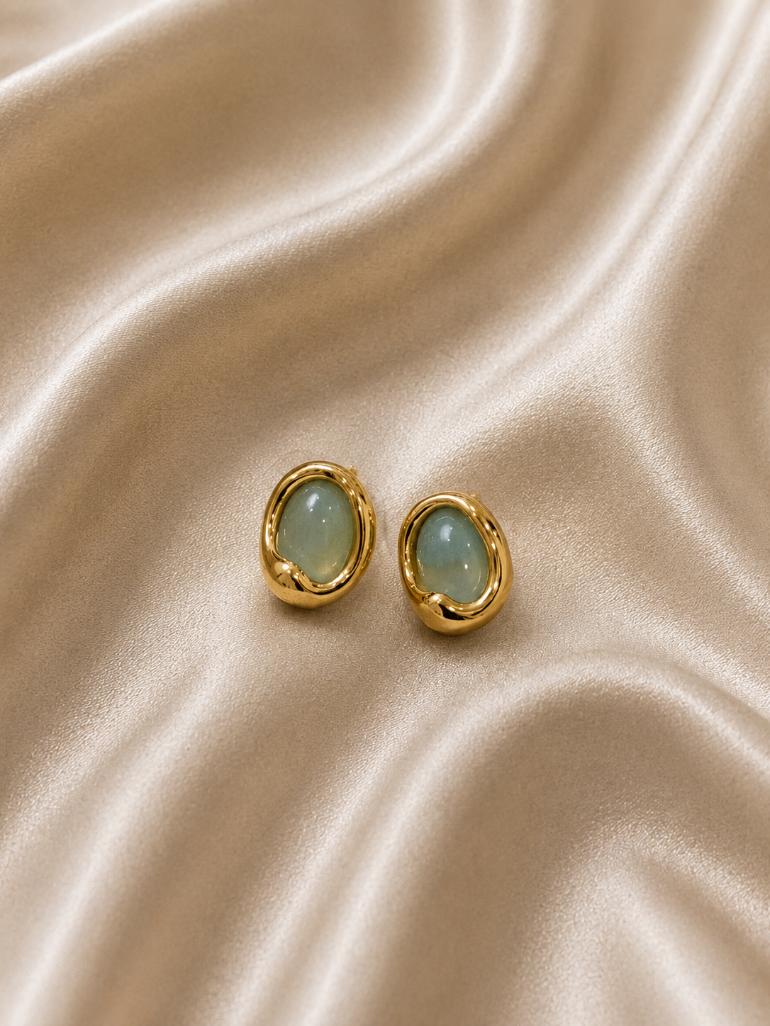 Sage Melted Oval Stud Earrings