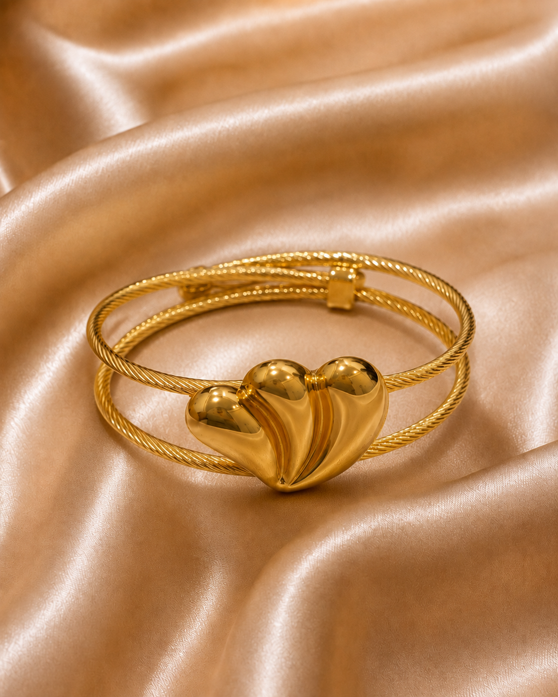 Golden Sculpted Heart Cuff Bracelet