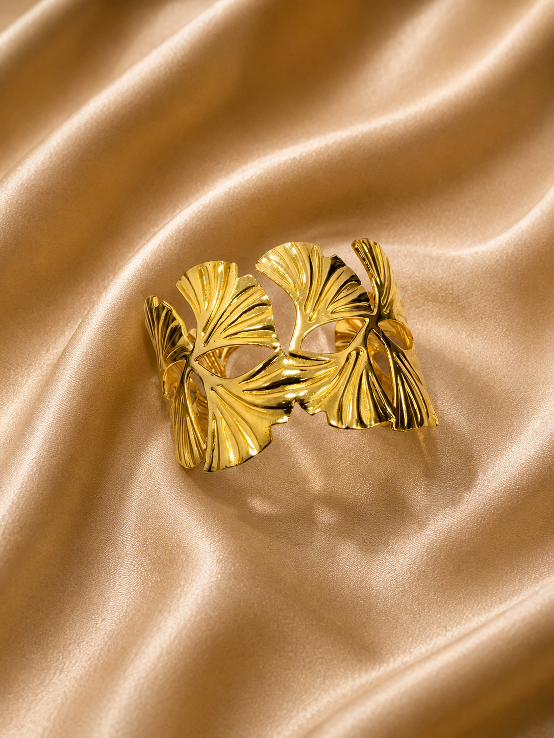 Golden Ginkgo Leaf Statement Bracelet