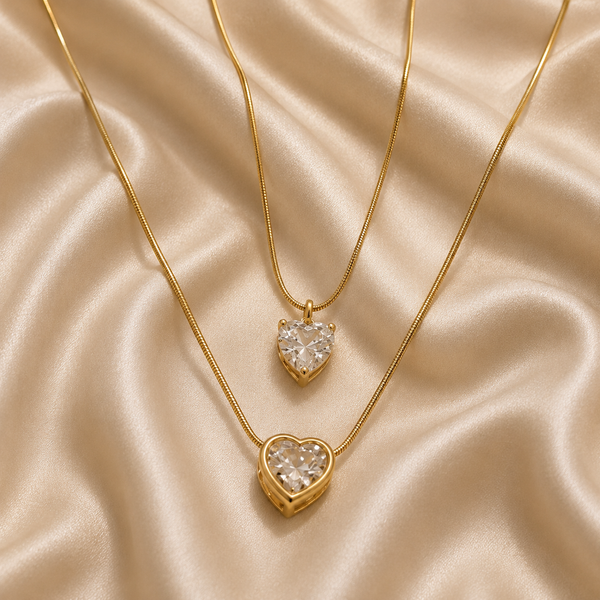 Celeste Double-Layer Heart Crystal Necklace