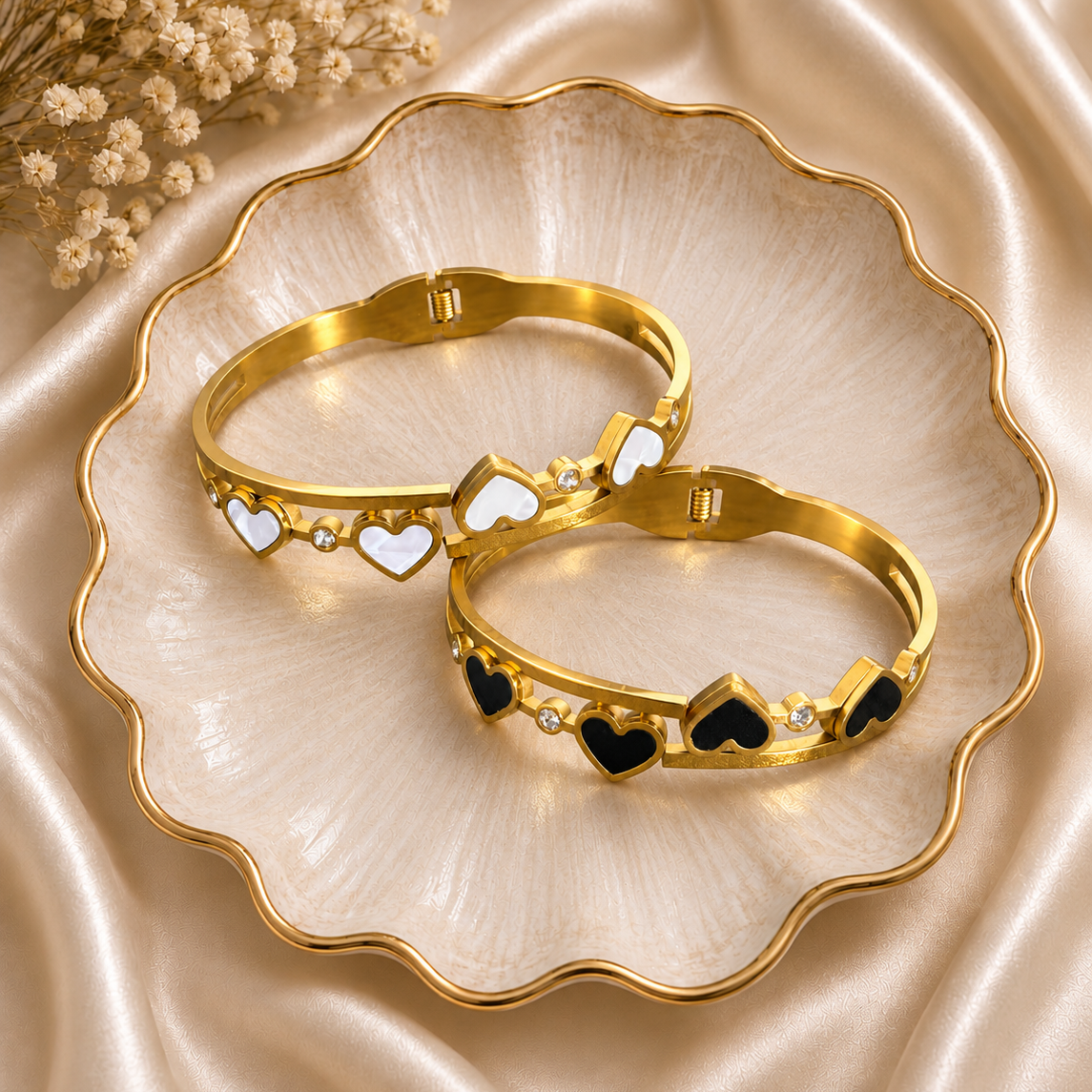 Monochrome Hearts Crystal Bangle Combo