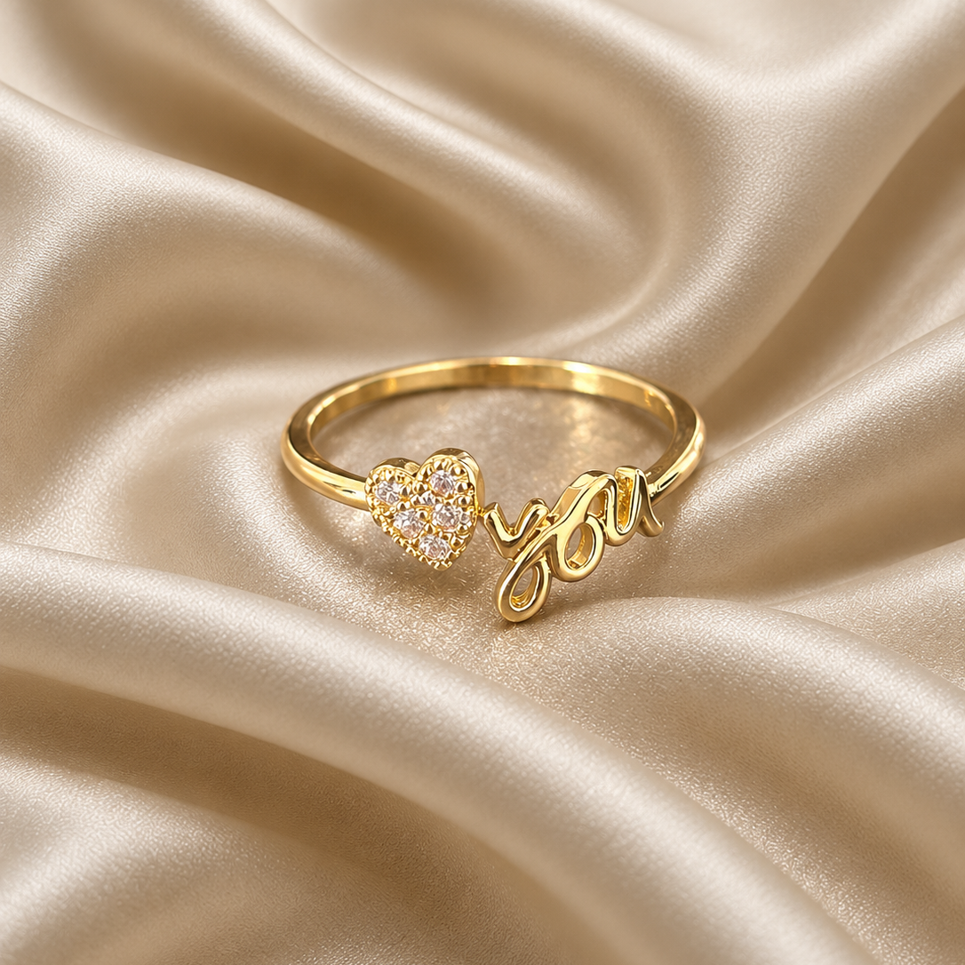 Love You Crystal Heart Ring